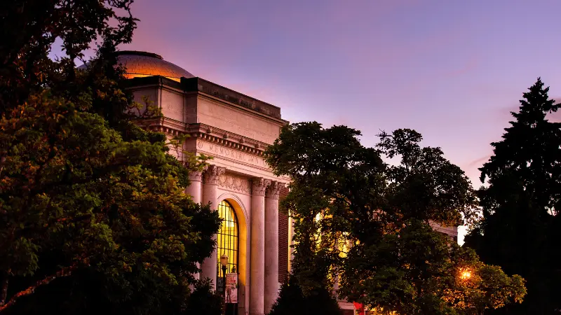 Front of Memorial Union during sunset